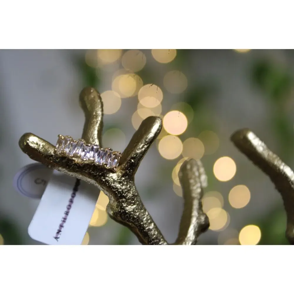 Anthropologie Baguette Crystal Eternity Band Ring Size 5 Gold Tone NWT MSRP $44